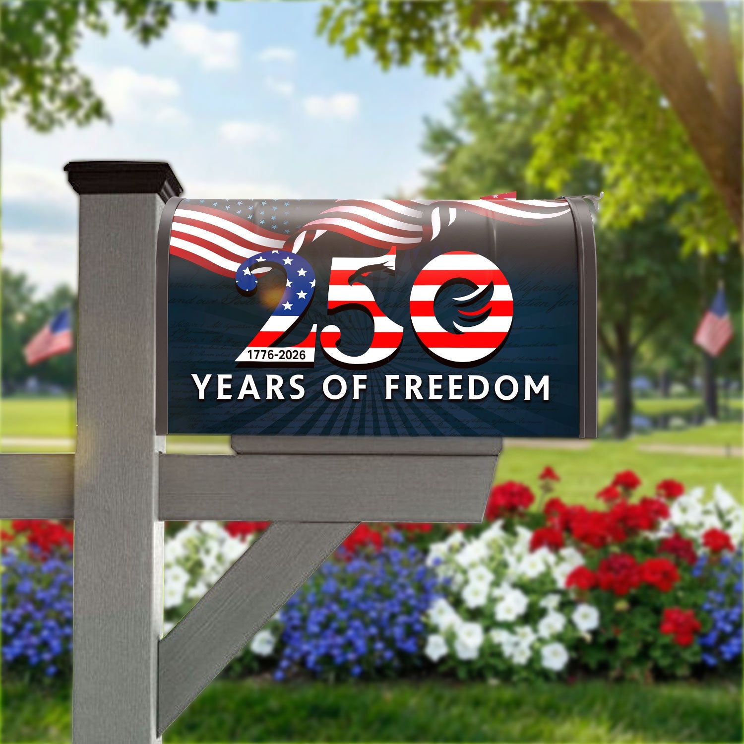 250th Anniversary 1776 2026 Patriotic Eagle American Flag Mailbox Cover