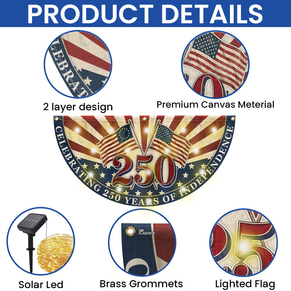 Patriotic Flag, Celebrating 250 Years of Independence Solar Led Fan Flag