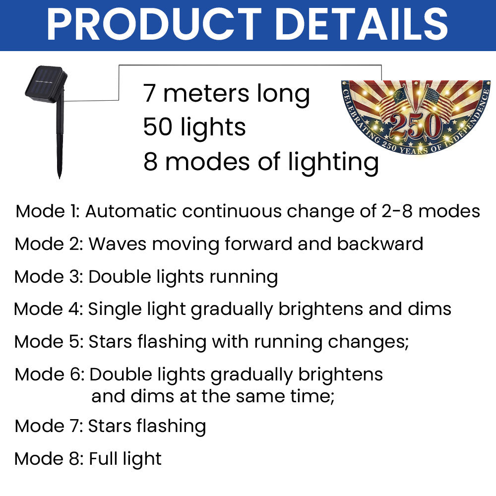 Patriotic Flag, Celebrating 250 Years of Independence Solar Led Fan Flag
