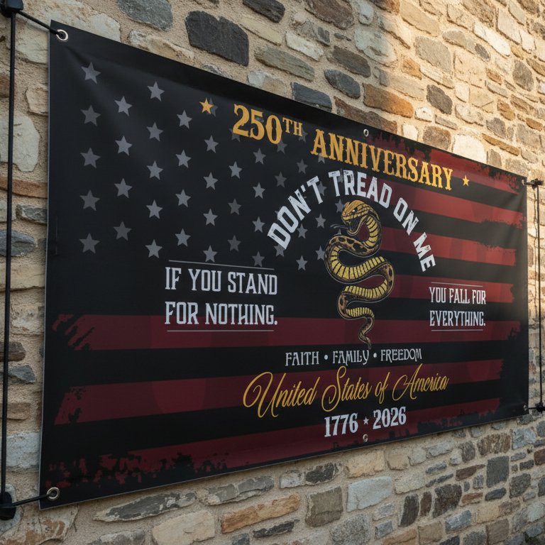 Flagwix USA 250th Anniversary Fence Banner – Don’t Tread On Me Gadsden Flag Patriotic Design