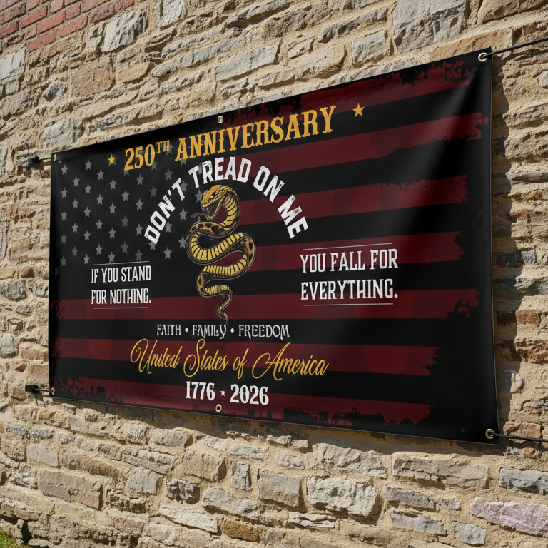 Flagwix USA 250th Anniversary Fence Banner – Don’t Tread On Me Gadsden Flag Patriotic Design