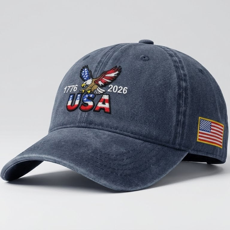 250th Anniversary USA Washed Cap | Patriot Embroidered American Flag