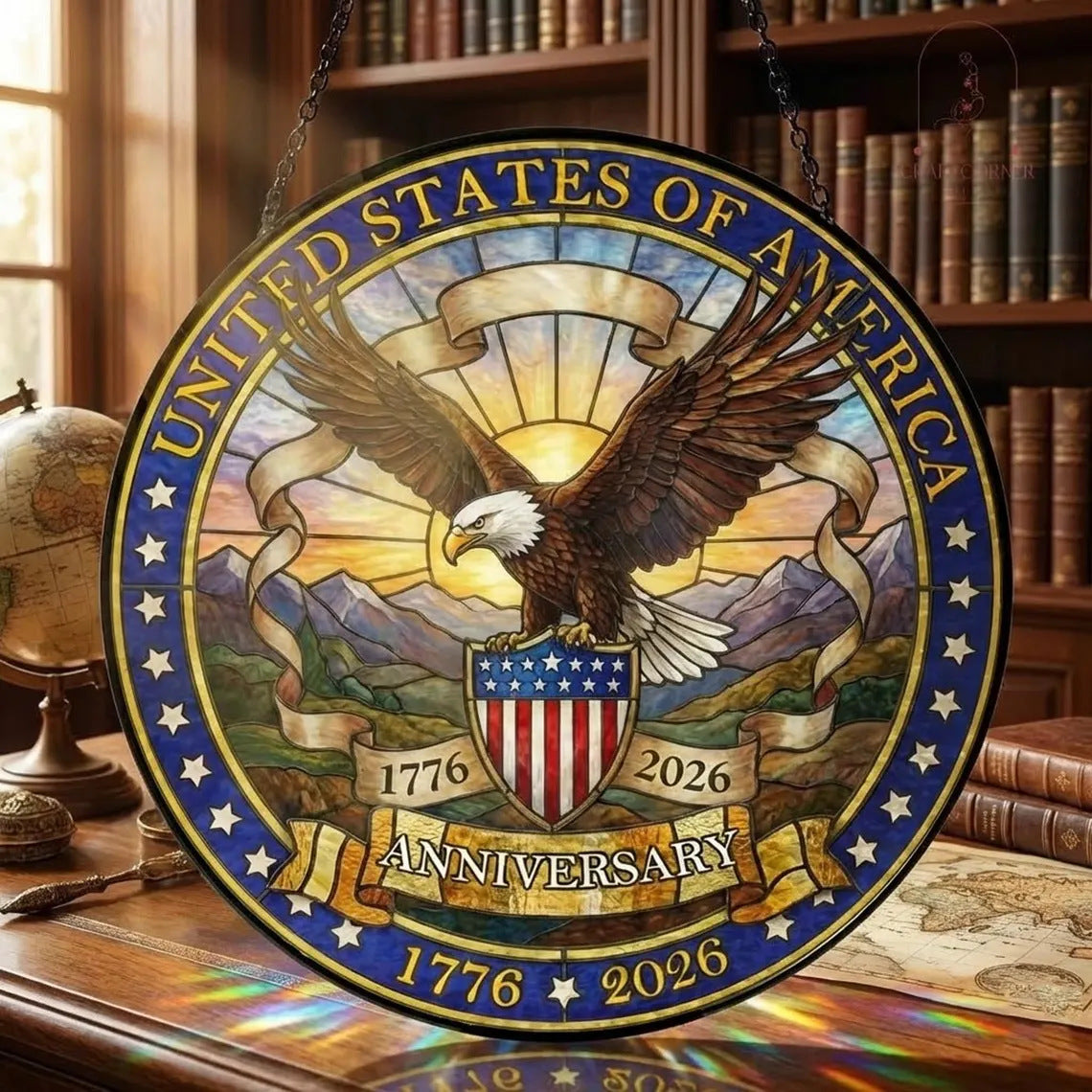 250th  Anniversary Of Freedom Commemorative Colorful Acrylic Sun Catcher Acrylic Material Patriotic Bald Eagle Window Hanging