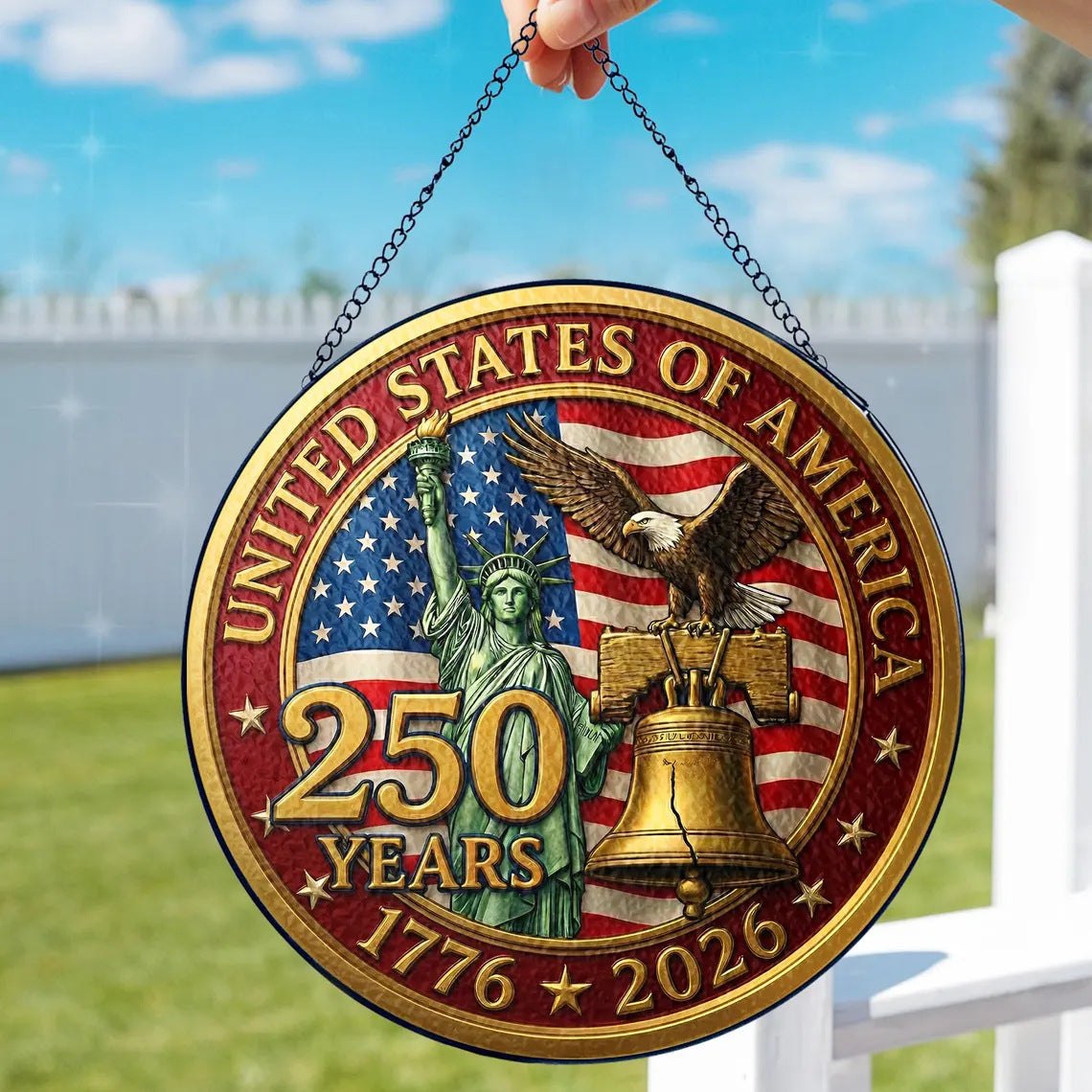 250th  Anniversary Of Freedom Commemorative Colorful Acrylic Sun Catcher Acrylic Material Patriotic Bald Eagle Window Hanging