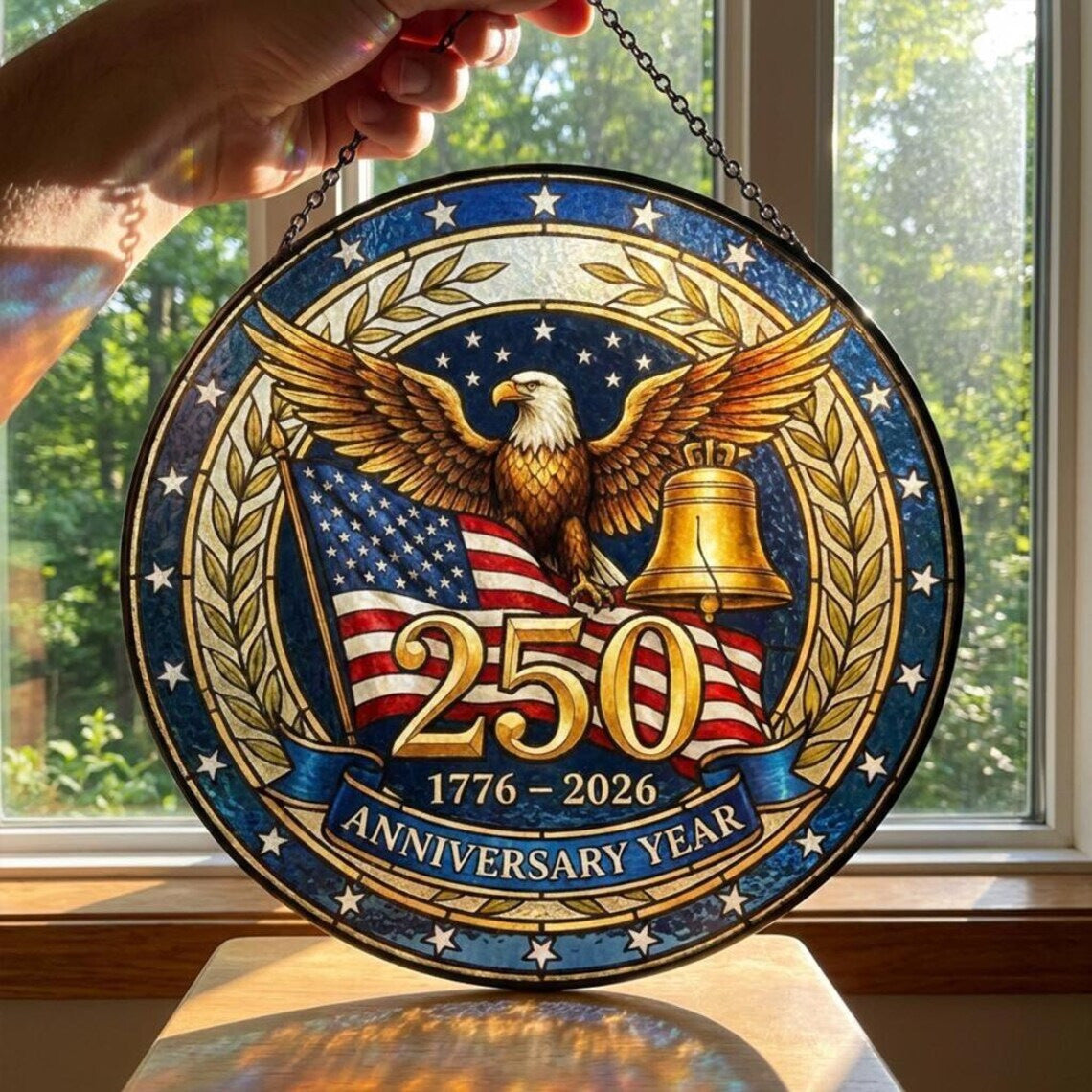 250th  Anniversary Of Freedom Commemorative Colorful Acrylic Sun Catcher Acrylic Material Patriotic Bald Eagle Window Hanging