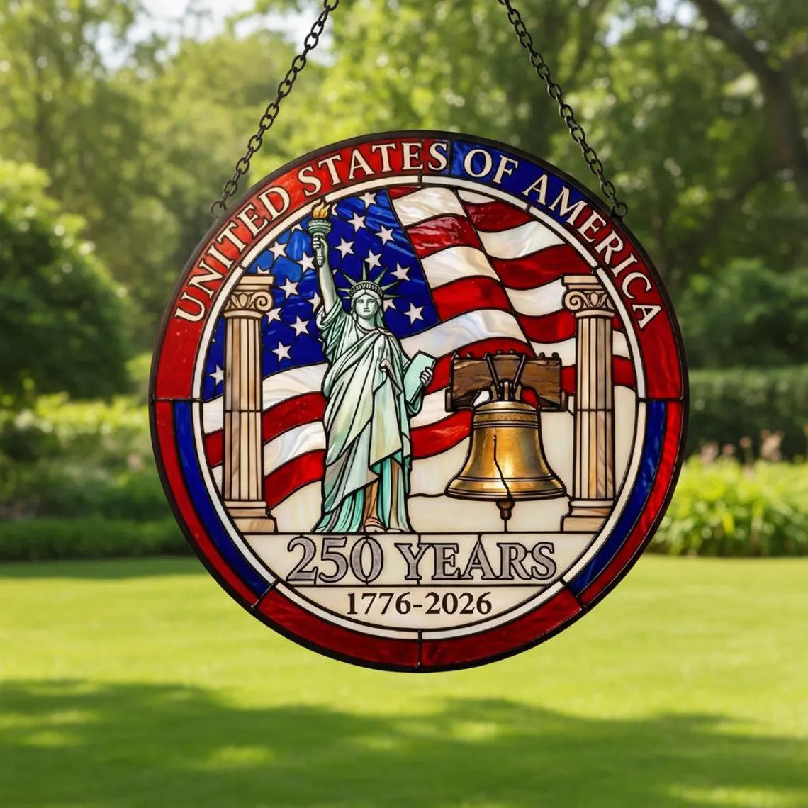 250th  Anniversary Of Freedom Commemorative Colorful Acrylic Sun Catcher Acrylic Material Patriotic Bald Eagle Window Hanging