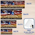 Personalized Fence Banner God Bless America, Patriotic 250 Years of Freedom Custom Outdoor Flag