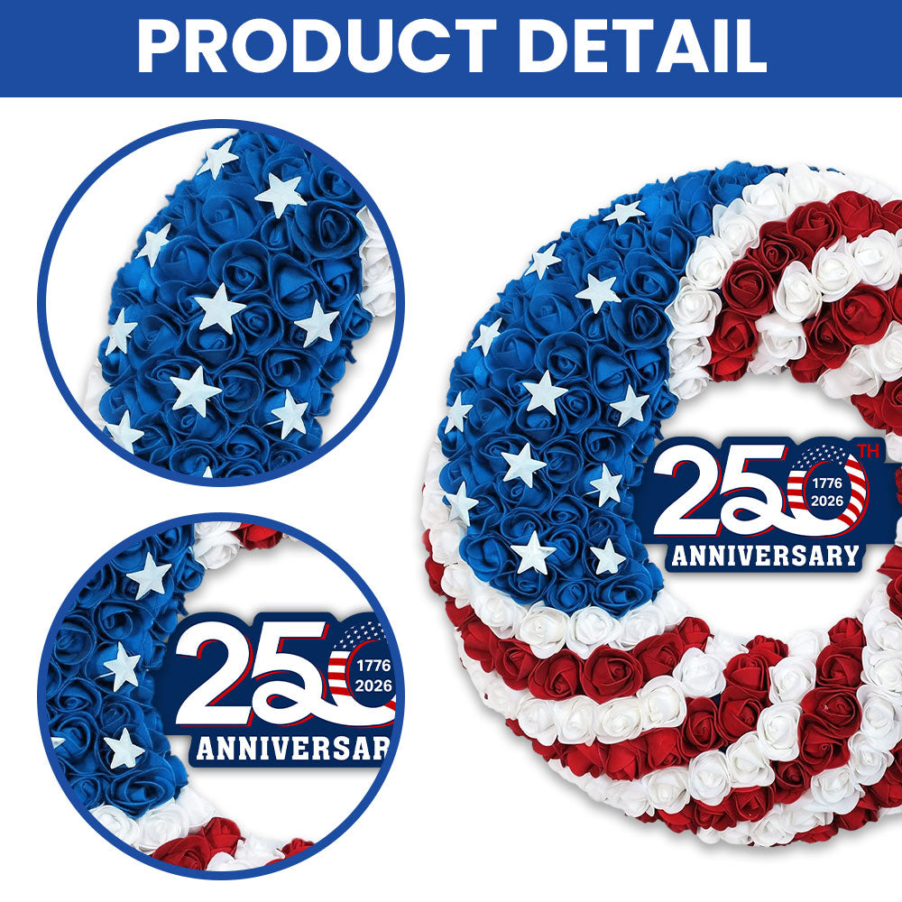 250th Anniversary American Flag Wreath for Patriotic Front Door Decoration