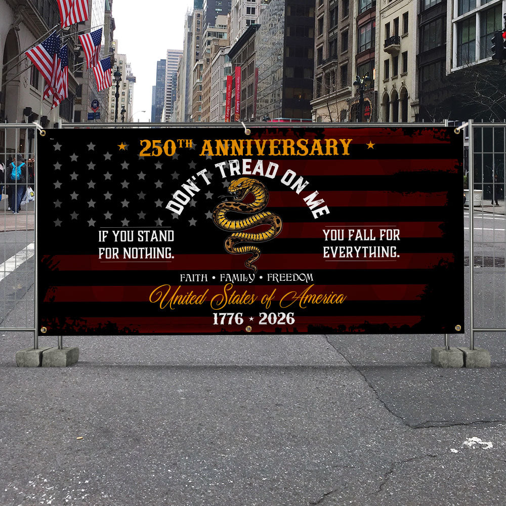 Flagwix USA 250th Anniversary Fence Banner – Don’t Tread On Me Gadsden Flag Patriotic Design
