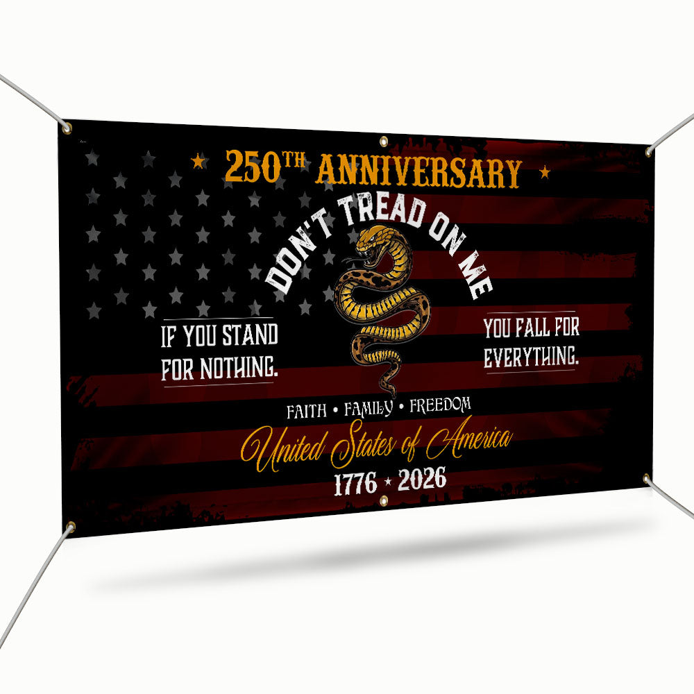 Flagwix USA 250th Anniversary Fence Banner – Don’t Tread On Me Gadsden Flag Patriotic Design
