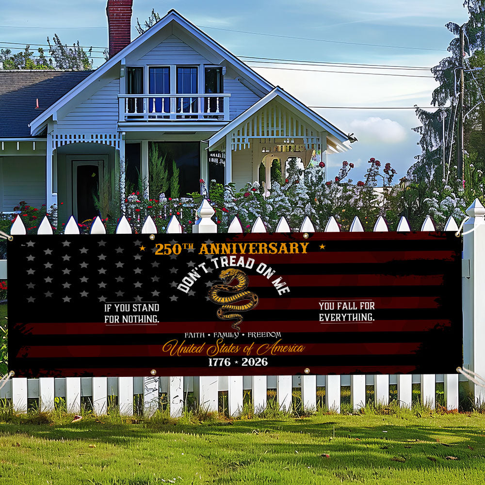 Flagwix USA 250th Anniversary Fence Banner – Don’t Tread On Me Gadsden Flag Patriotic Design