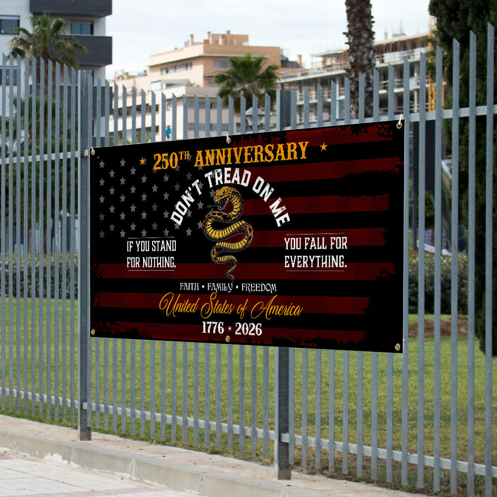 Flagwix USA 250th Anniversary Fence Banner – Don’t Tread On Me Gadsden Flag Patriotic Design