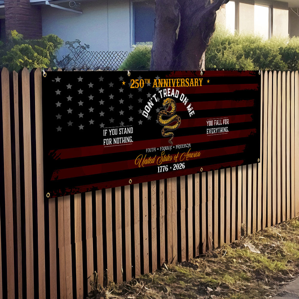 Flagwix USA 250th Anniversary Fence Banner – Don’t Tread On Me Gadsden Flag Patriotic Design