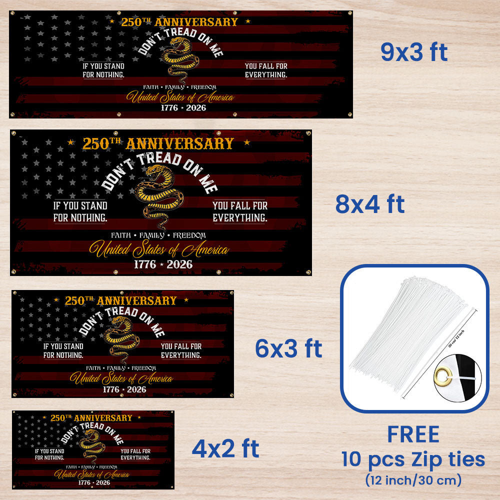 Flagwix USA 250th Anniversary Fence Banner – Don’t Tread On Me Gadsden Flag Patriotic Design
