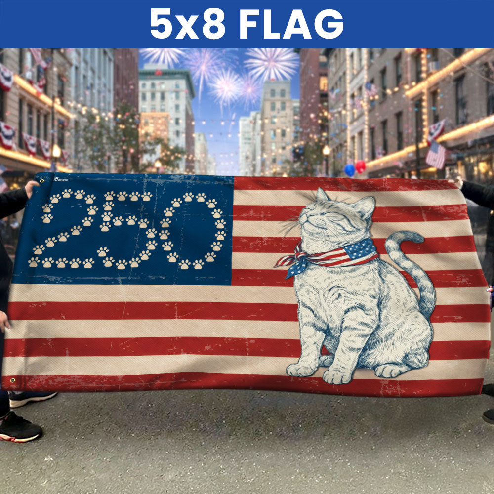 Flagwix Patriotic Cat Grommet Flag - 250th Anniversary Paw Prints 1776-2026 Decor