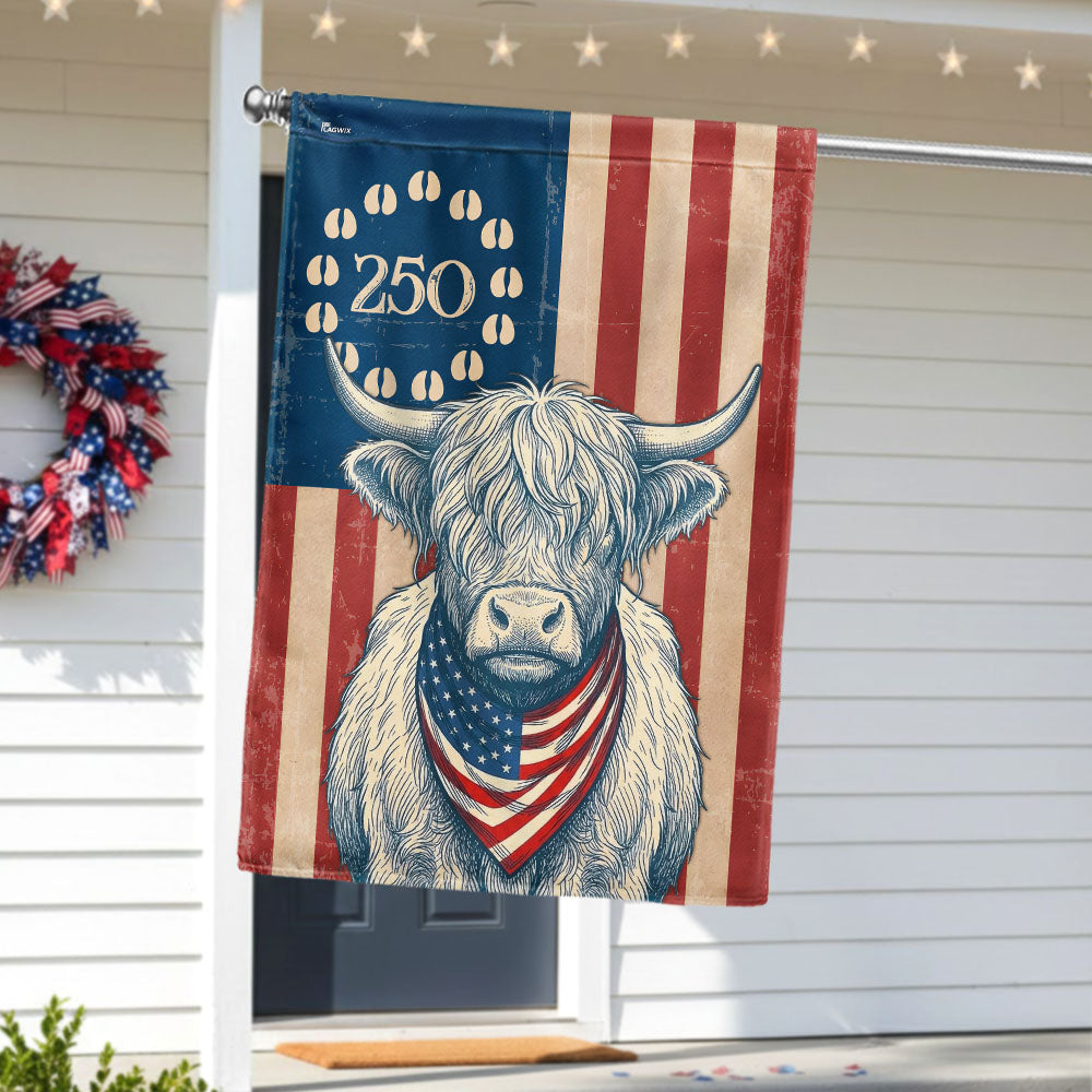Flagwix Patriotic Highland Cow Garden Flag - 250th Anniversary Cow Farmer Prints Betsy Ros Flag Decor