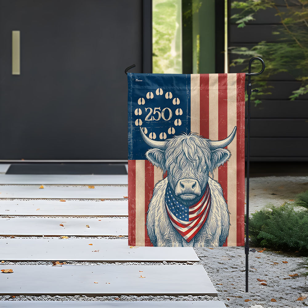 Flagwix Patriotic Highland Cow Garden Flag - 250th Anniversary Cow Farmer Prints Betsy Ros Flag Decor