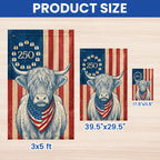Flagwix Patriotic Highland Cow Garden Flag - 250th Anniversary Cow Farmer Prints Betsy Ros Flag Decor