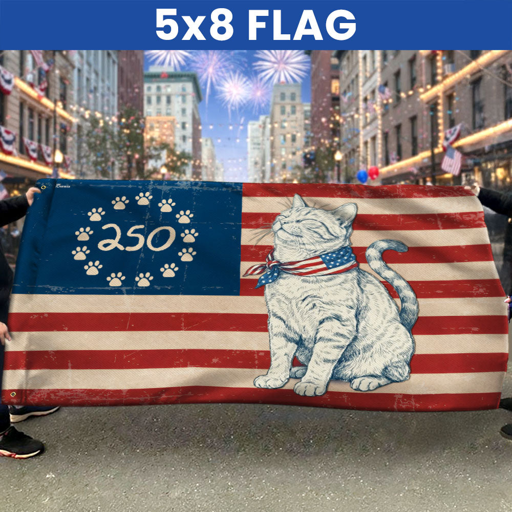 Flagwix Patriotic Cat Grommet Flag - 250th Anniversary Paw Prints Betsy Ross Flag Decor