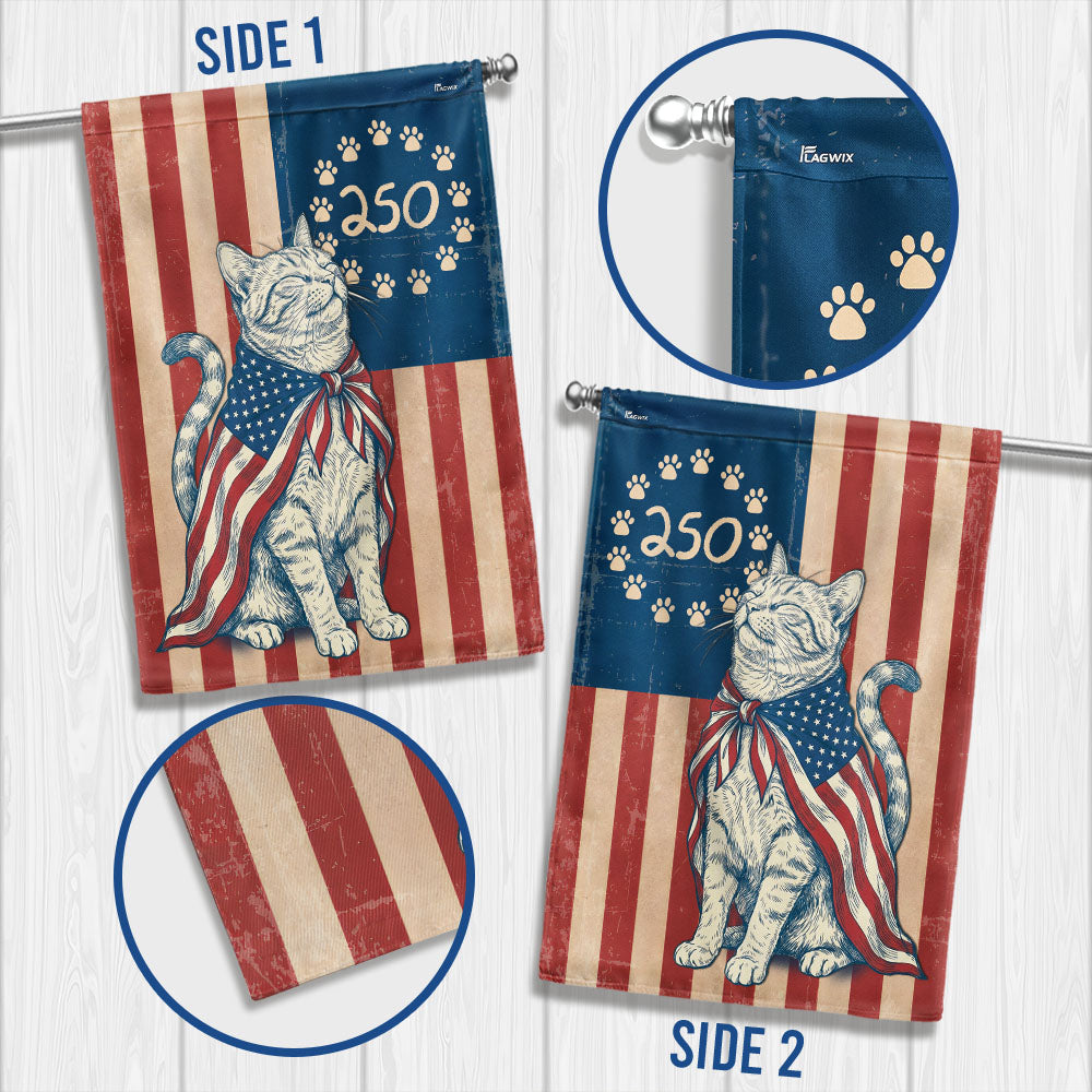 Flagwix Wrapped in Glory Cat Garden Flag - 250th Anniversary Patriotic Paw Prints Betsy Ross Flag Decor
