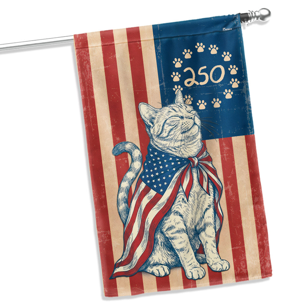 Flagwix Wrapped in Glory Cat Garden Flag - 250th Anniversary Patriotic Paw Prints Betsy Ross Flag Decor