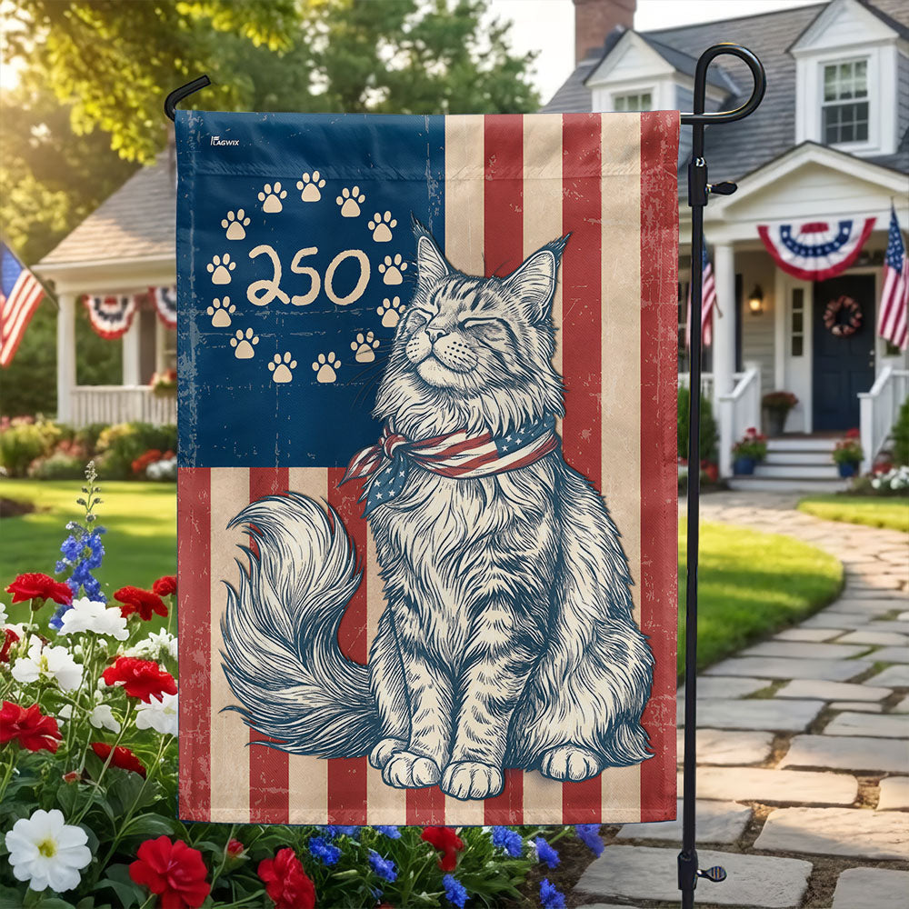 Flagwix Patriotic Maine Coon Cat Garden Flag - 250th Anniversary Patriotic Paw Prints Betsy Ross Flag Decor