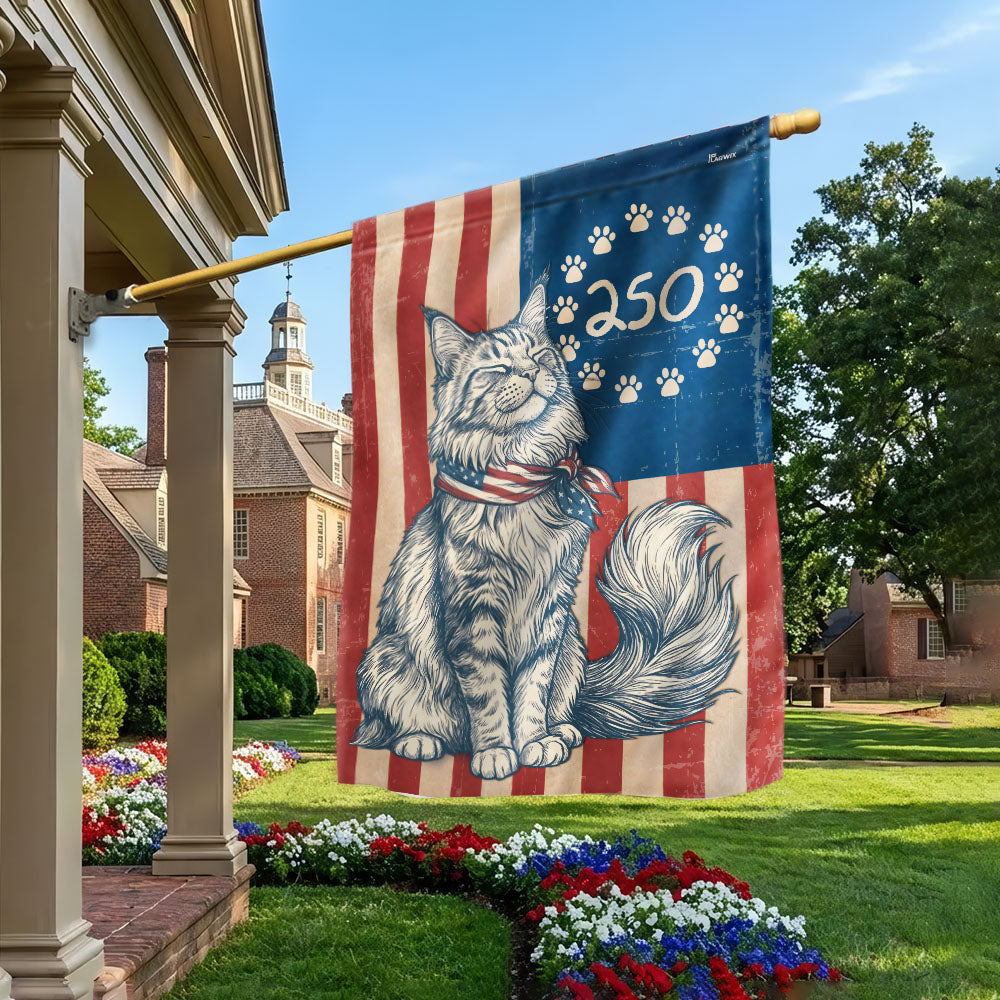 Flagwix Patriotic Maine Coon Cat Garden Flag - 250th Anniversary Patriotic Paw Prints Betsy Ross Flag Decor