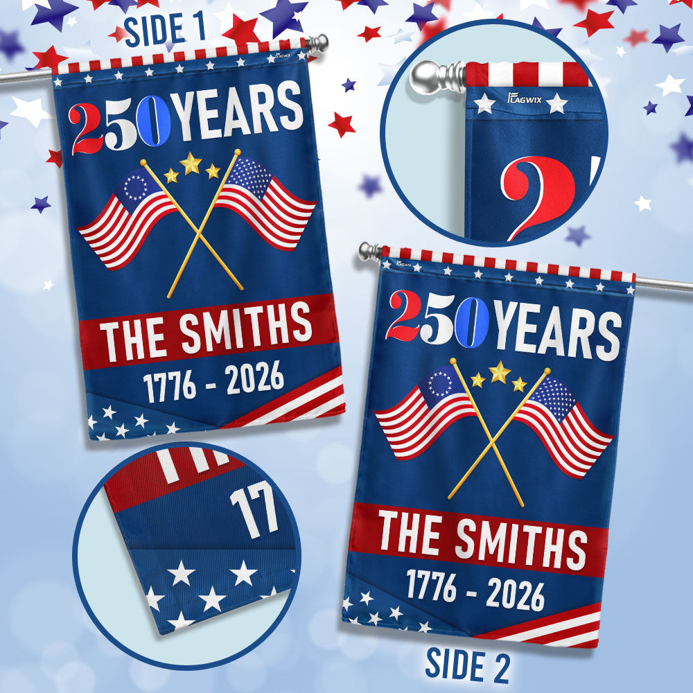Personalized 250 Years of Freedom 1776 2026 American Flag, Custom Name