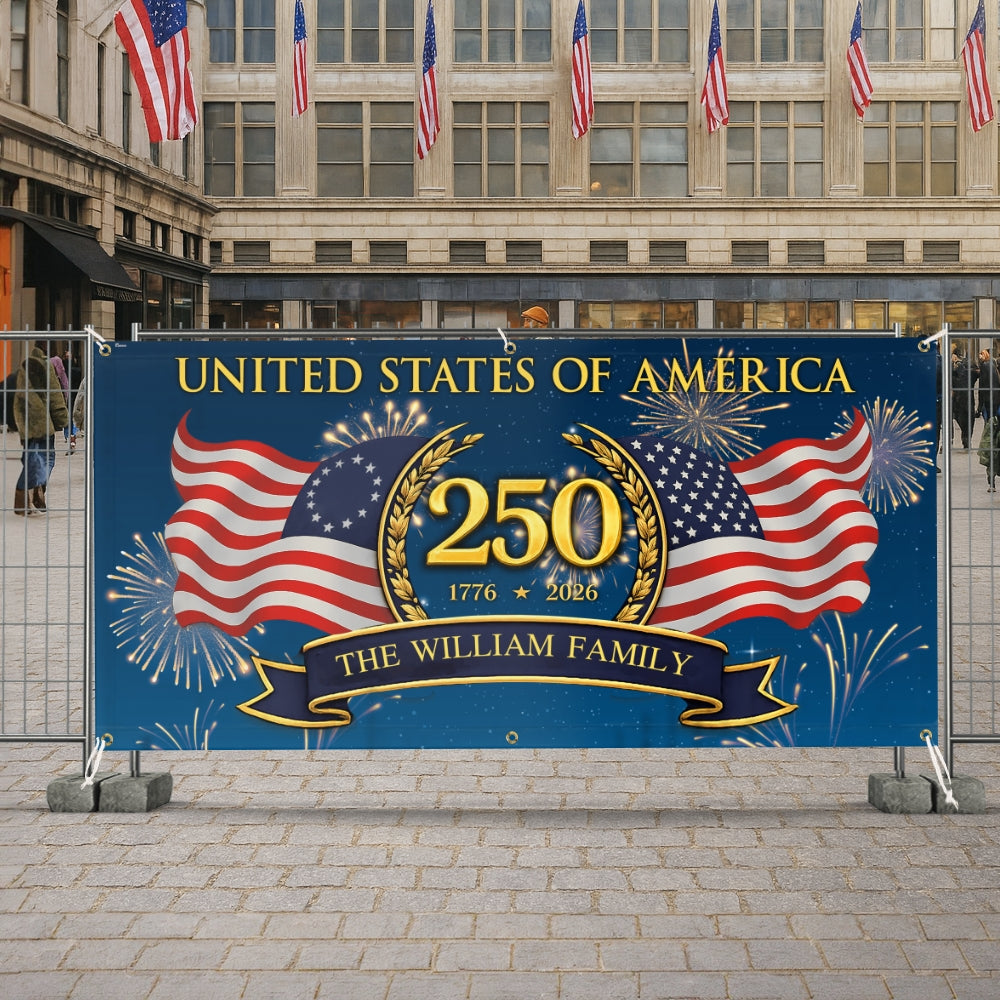 Personalized 250 Semiquincentennial Fence Banner, United States of America Patriotic 1776 2026 Custom Outdoor Flag