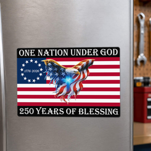 1776-2026 One Nation Under God Magnet, 250 Years Of Blessing American Flag Eagle Cross Die Cut, Christian Patriotic Truck Magnet