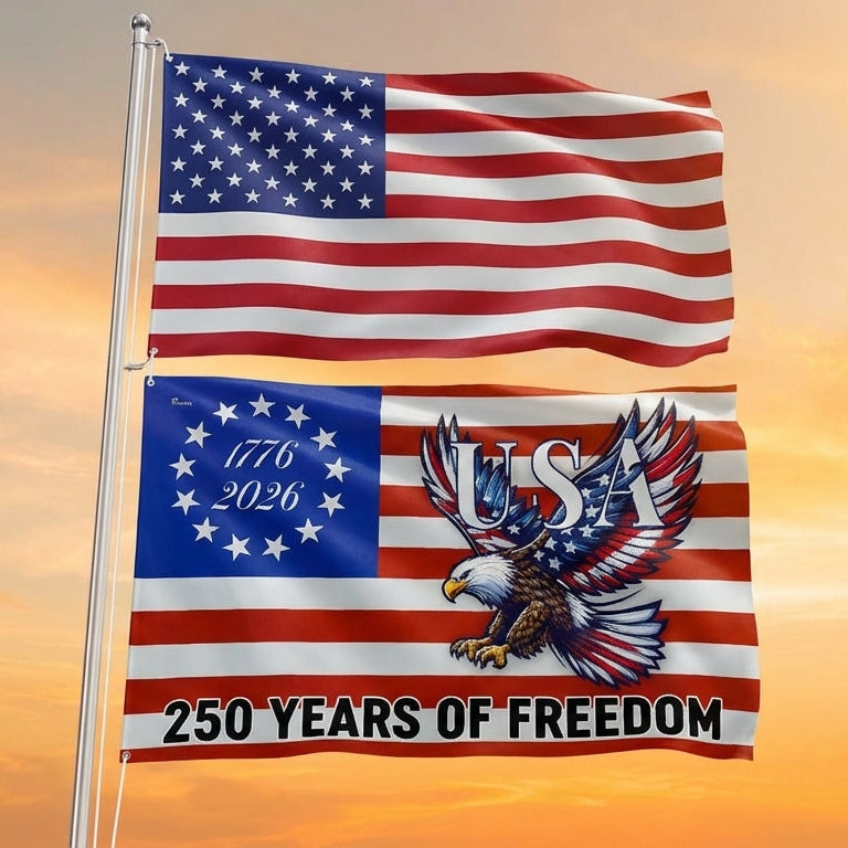 250 Years of Freedom Grommet Flag Bald Eagle Patriotic 1776–2026 Decor