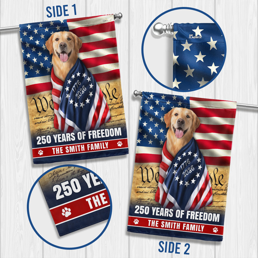 Dog American Flag, Personalized 250 Years of Freedom Golden Retriever Flag