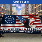 Personalized 250 Years of Freedom Betsy Ross 1776 2026 Eagle Grommet Flag
