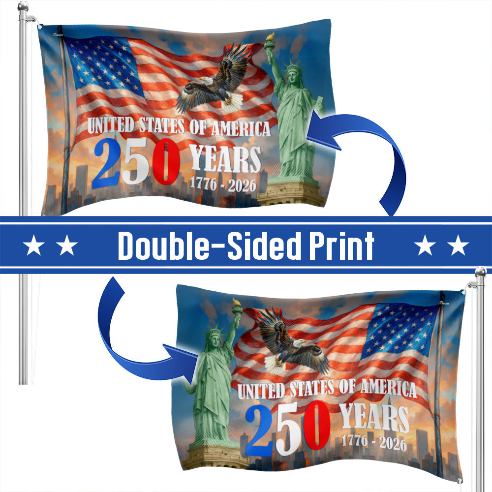 American Grommet Flag - 250th Anniversary Patriotic Canvas Flag with Eagle & Statue of Liberty for 4th of July
