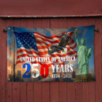 American Grommet Flag - 250th Anniversary Patriotic Canvas Flag with Eagle & Statue of Liberty for 4th of July