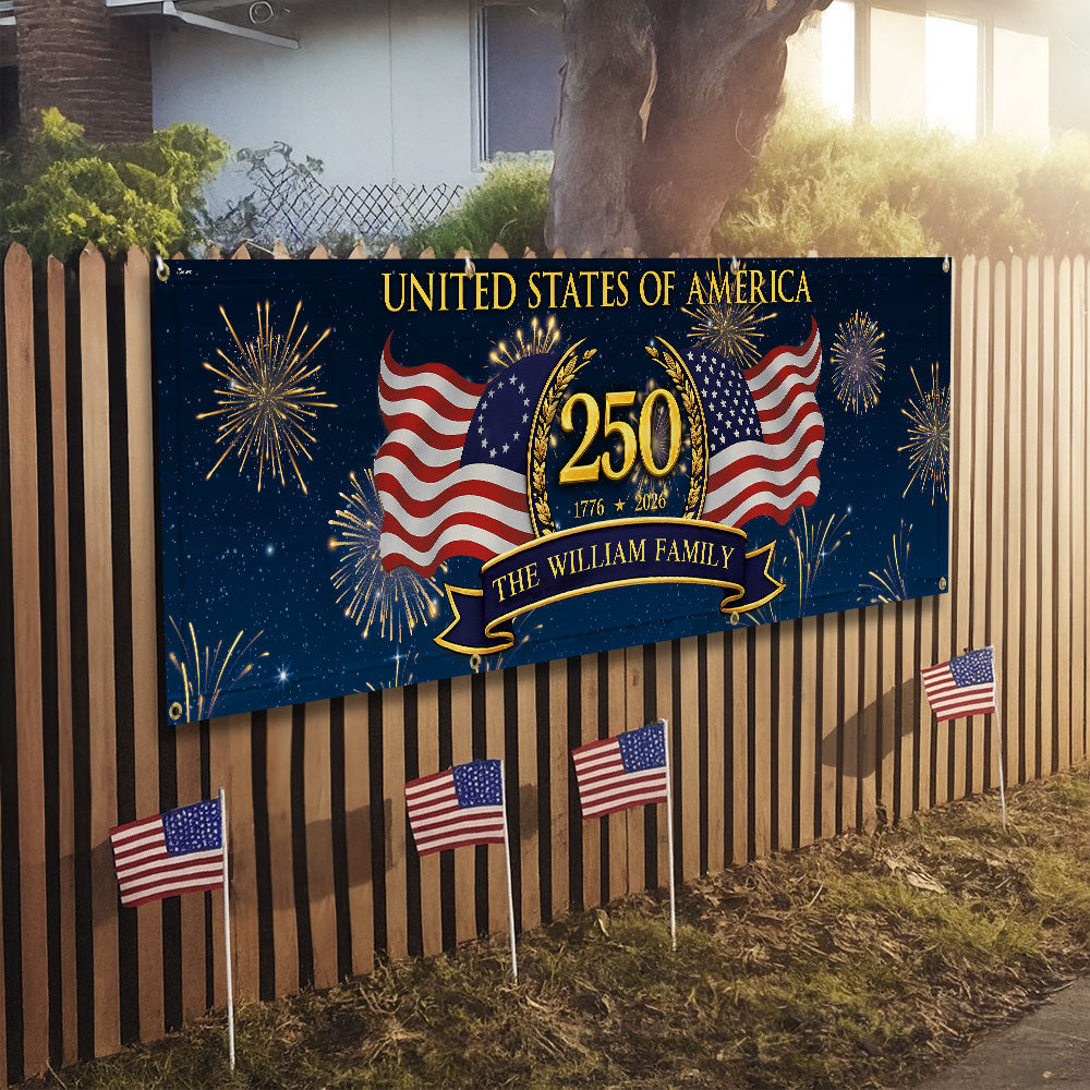 Personalized 250 Semiquincentennial Fence Banner, United States of America Patriotic 1776 2026 Custom Outdoor Flag