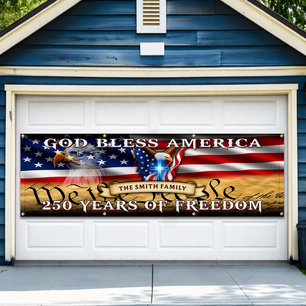 Personalized Fence Banner God Bless America, Patriotic 250 Years of Freedom Custom Outdoor Flag
