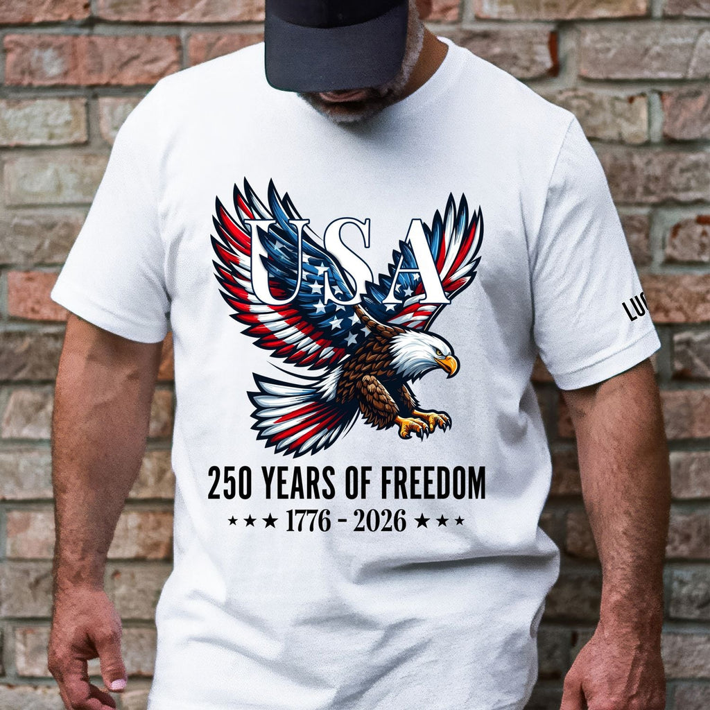 USA 250 Years of Freedom Personalized T-Shirt | Bald Eagle Patriotic Tee