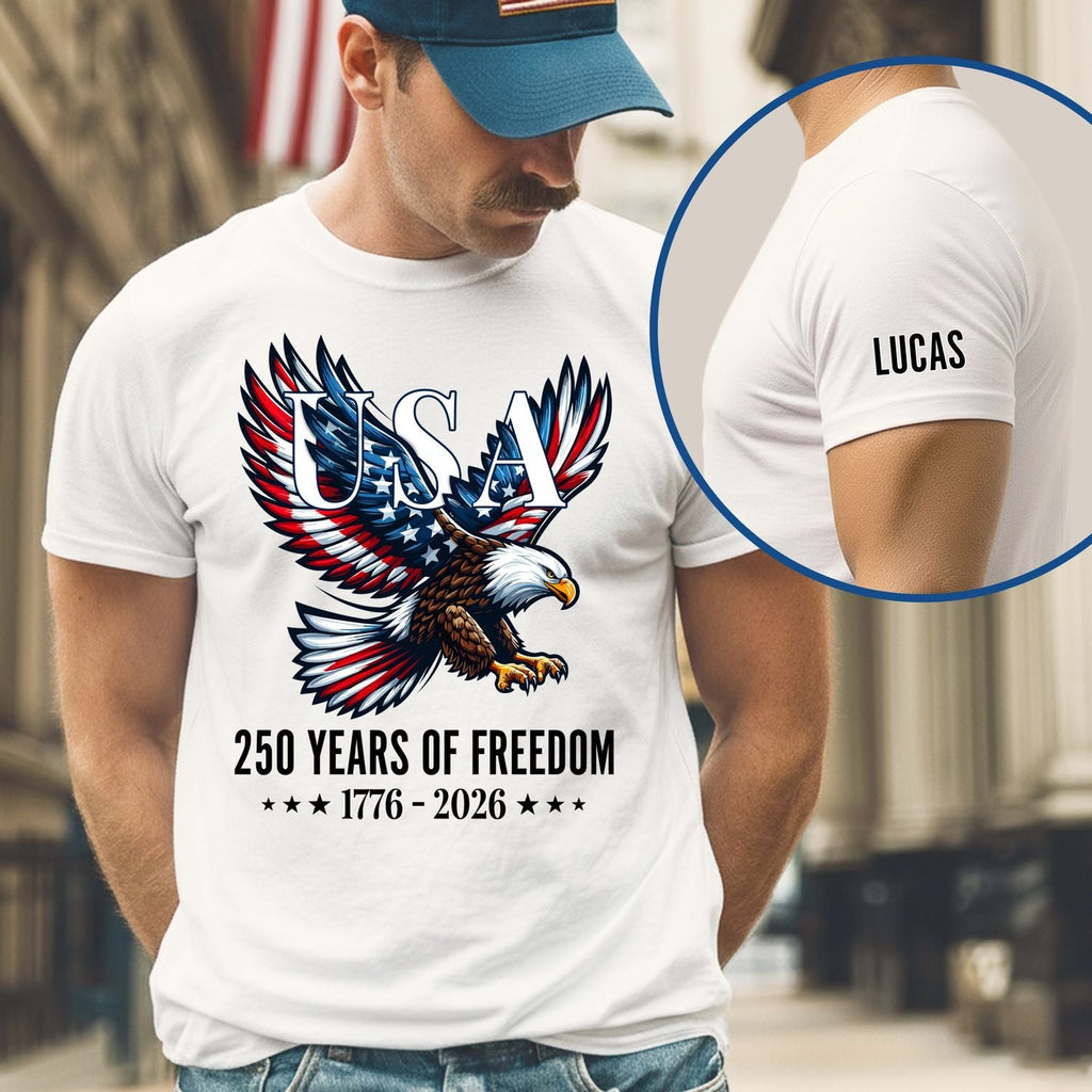 USA 250 Years of Freedom Personalized T-Shirt | Bald Eagle Patriotic Tee