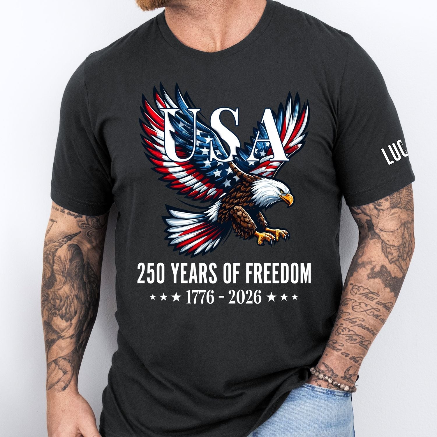 USA 250 Years of Freedom Personalized T-Shirt | Bald Eagle Patriotic Tee