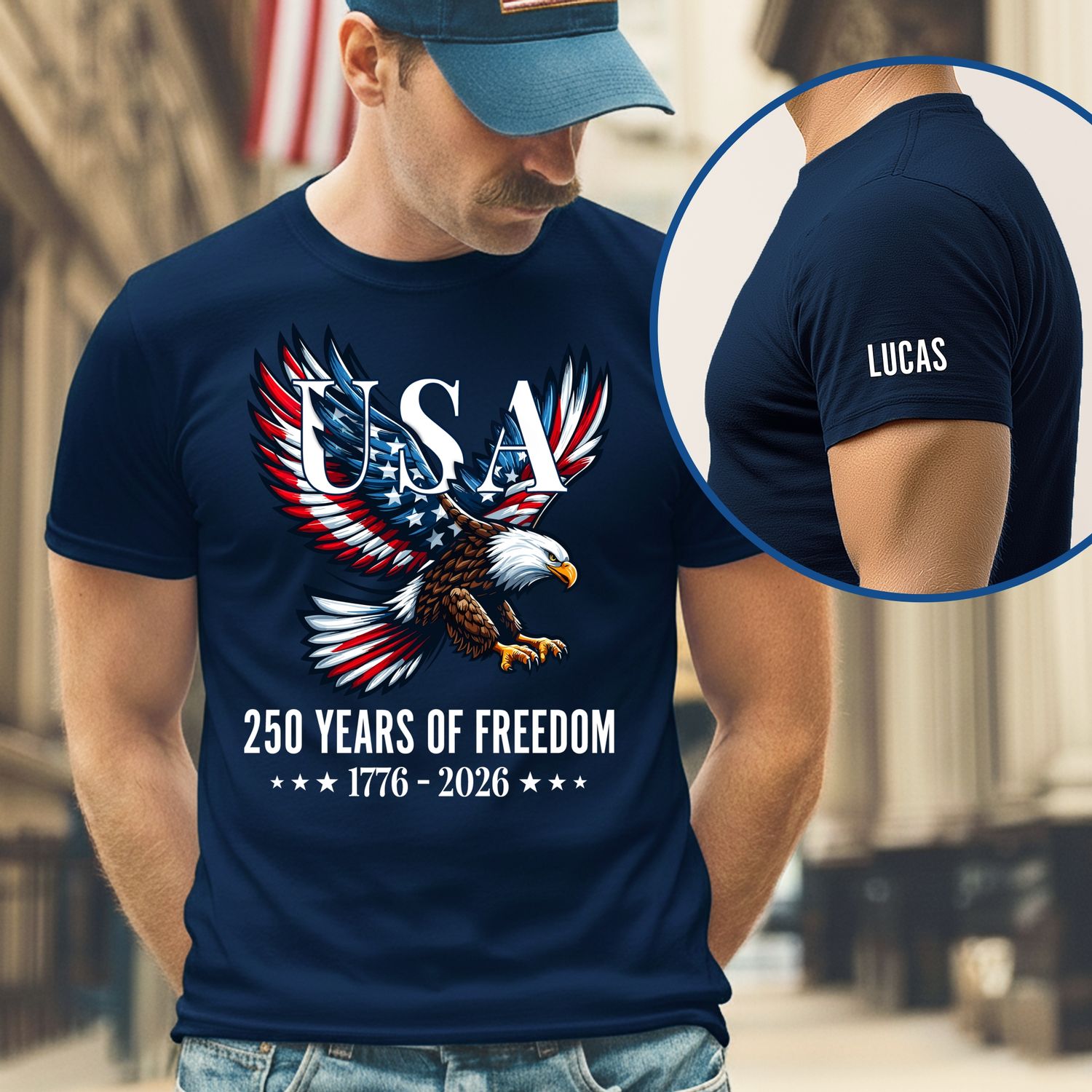 USA 250 Years of Freedom Personalized T-Shirt | Bald Eagle Patriotic Tee