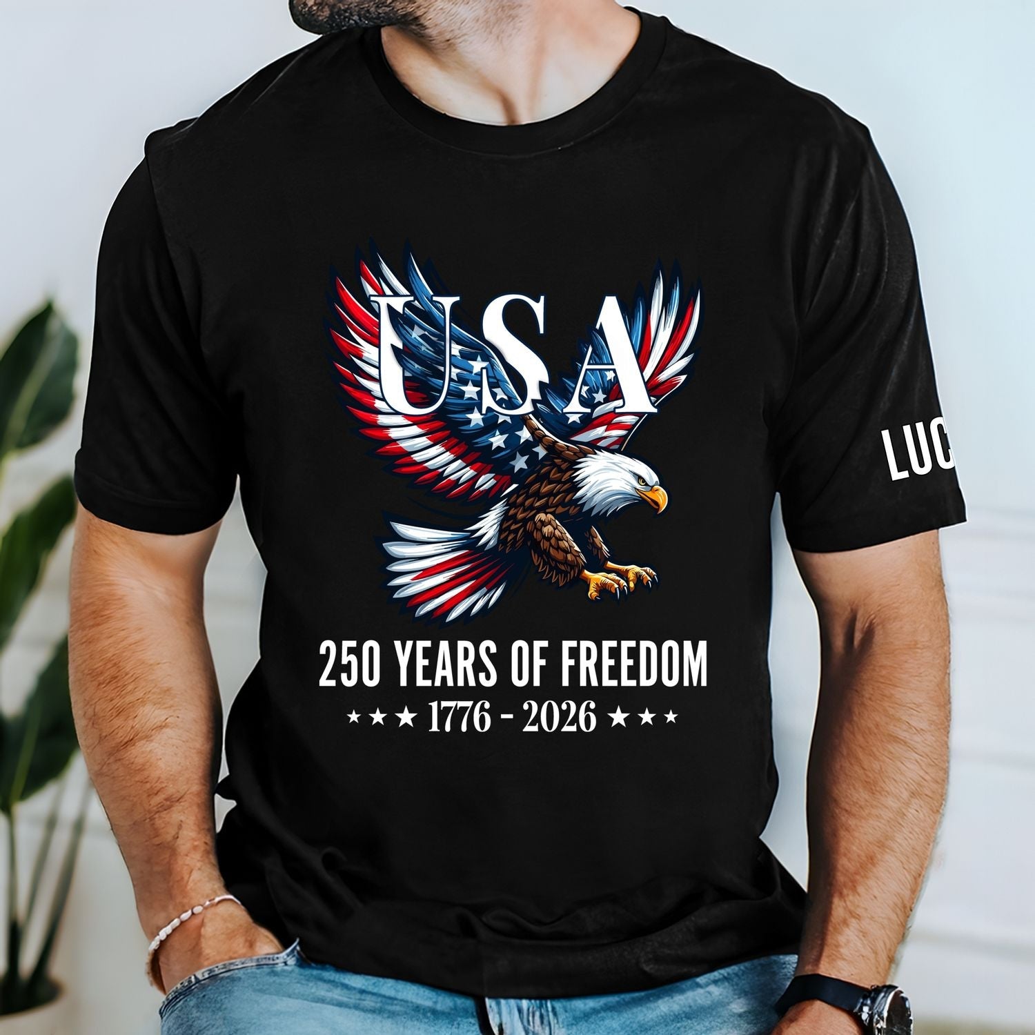 USA 250 Years of Freedom Personalized T-Shirt | Bald Eagle Patriotic Tee