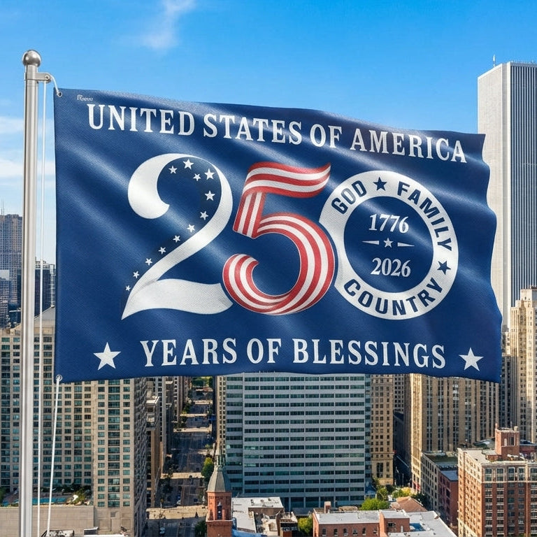 Patriotic 250 Years of Blessings Flag, United States of America  1776 2026 Grommet Flag