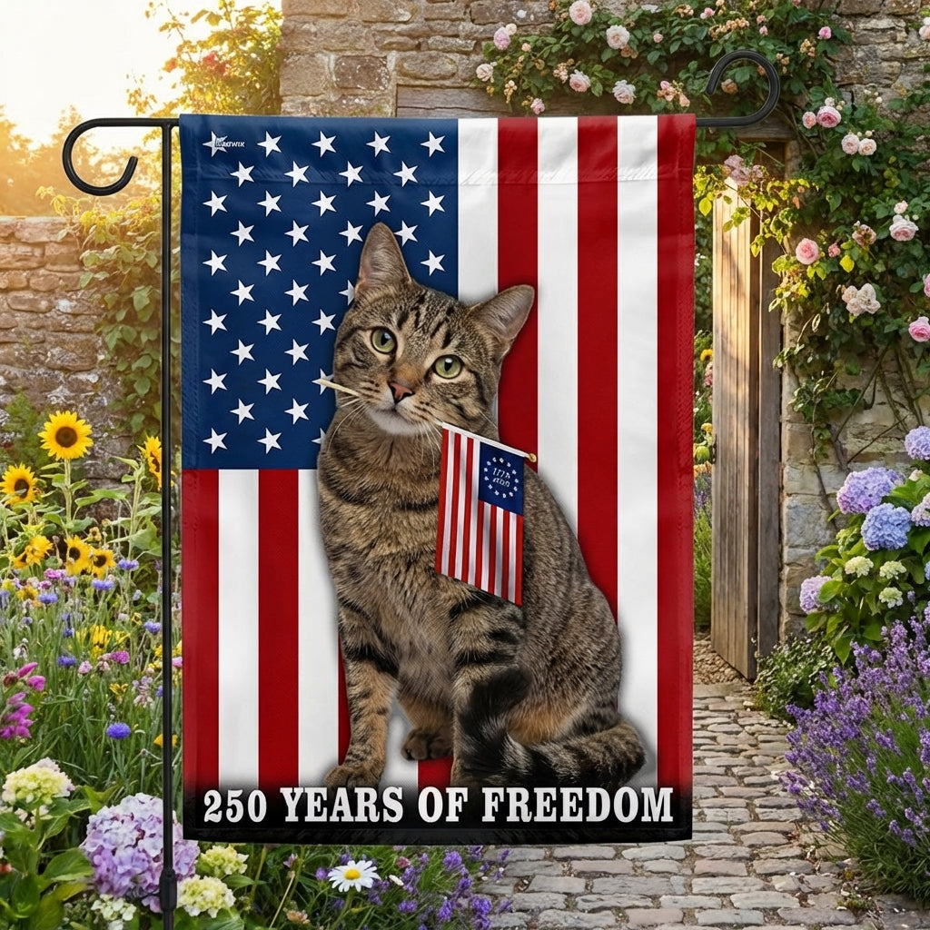 Cat American Flag, 250 Years of Freedom Patriotic Tappy Cat US Flag