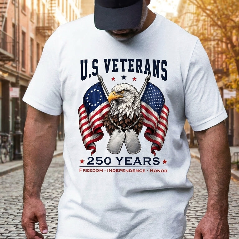 Patriotic T-shirt, 250 Years Freedom Independence Honor Eagle Betsy Ross Tee
