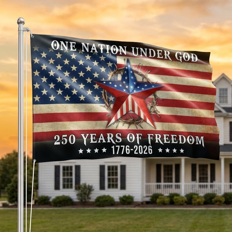 One Nation Under God Patriotic 250 Years Flag, American 1776 2026 Grommet Flag