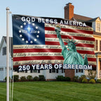Patriotic 250 Years of Freedom, God Bless America 1776 2026 American Grommet Flag