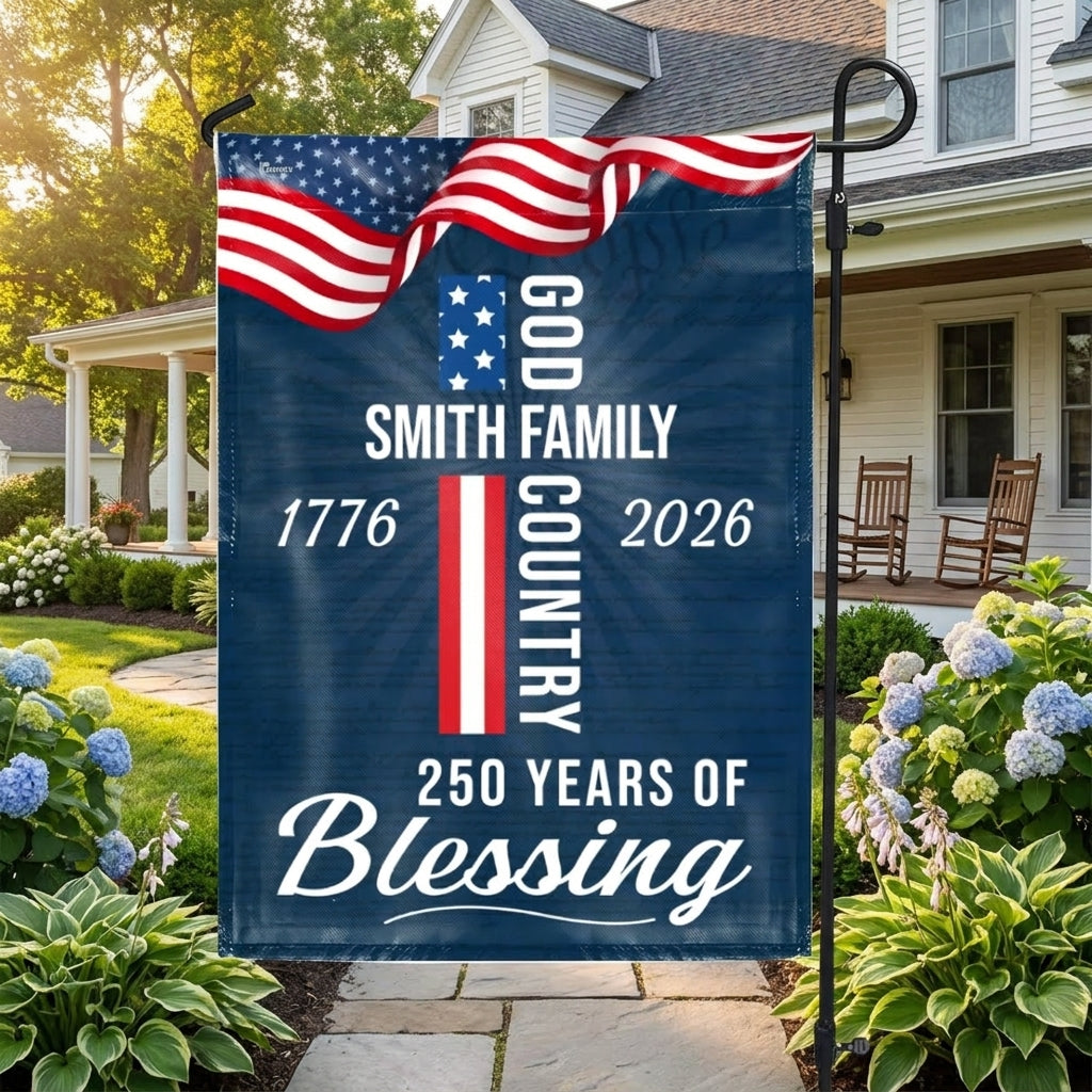 Custom American Patriotic Flag, Personalized 250 Years of Blessing God 1776 2026 Flag Decor