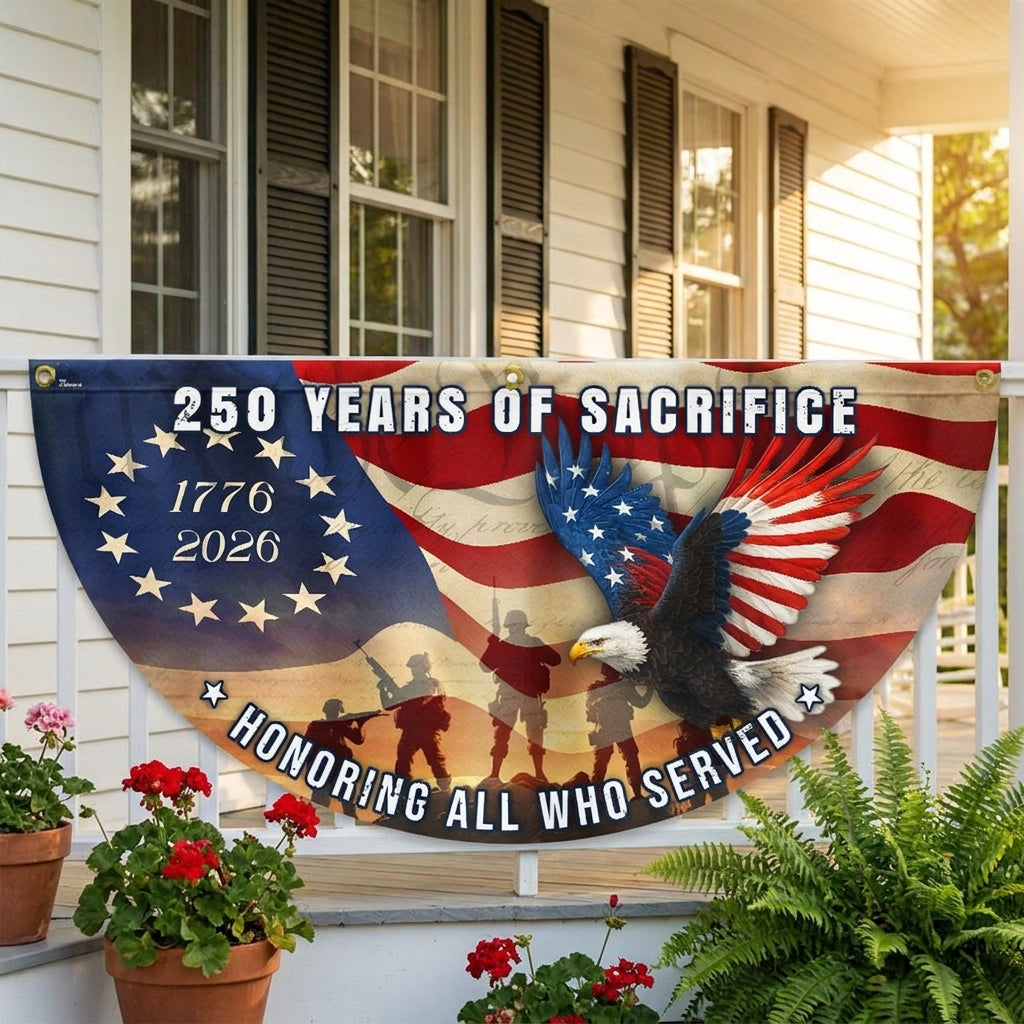 Memorial Day Flag, 250 Years of Sacrifice Patriotic Eagle Vintage Fan Flag
