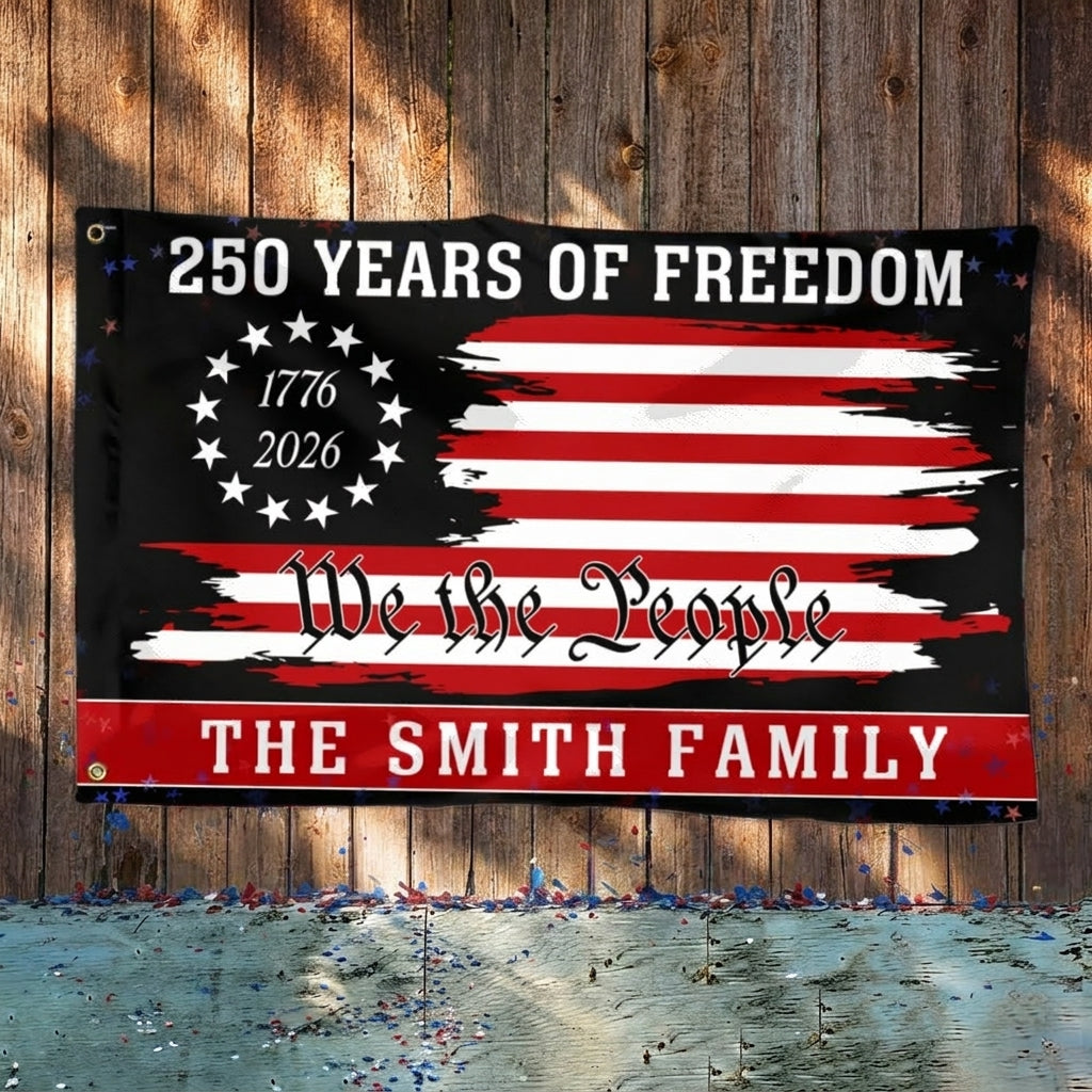 America 250th Anniversary 1776 2026 Custom Flag, Personalized We The People Patriotic Grommet Flag